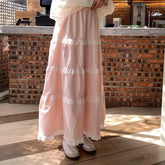 BXOXO Woman Skirts Sweet Lace Patchwork Stretch High Waist Loose Summer 2025 Fashion Plaid Cake Skirt Ladies Casual Chic